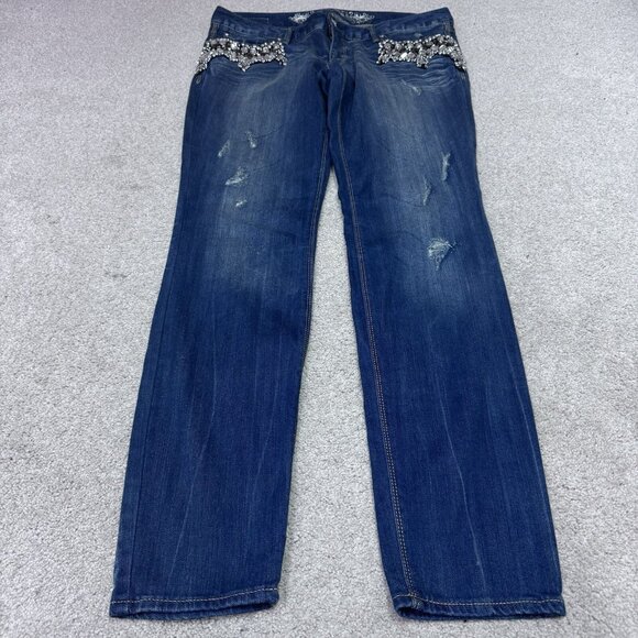 Express Jeans Ultra Skinny Zelda Slim Fit Rhinestone Blue Low Rise Women’s Sz 10 - Picture 1 of 13